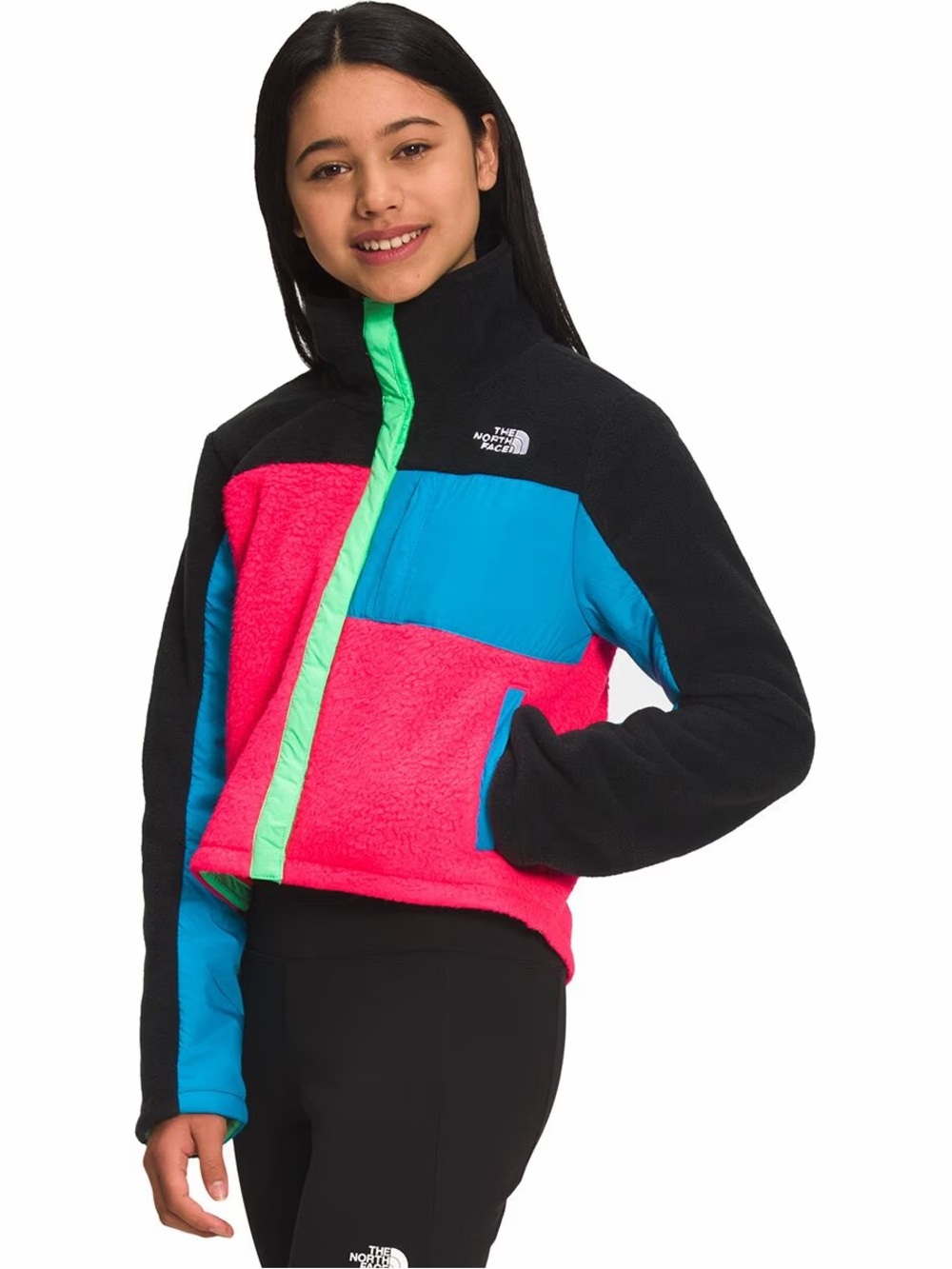 The North Face Girls' Colorblock Fleece Jacket in Pink/Blue/Black